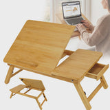 Houten Laptoptafel voor Bed & Bank - Opvouwbaar, Verstelbaar, met Lade