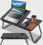 Multifunctionele Opklapbare Laptoptafel met Bekerhouder - Verstelbaar & Draagbaar Hout