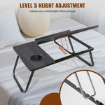 Opvouwbare Laptoptafel met 5 Hoogtestanden, Bekerhouder & Verstelbaar Bureau - Ideaal voor Bed, Bank of Balkon