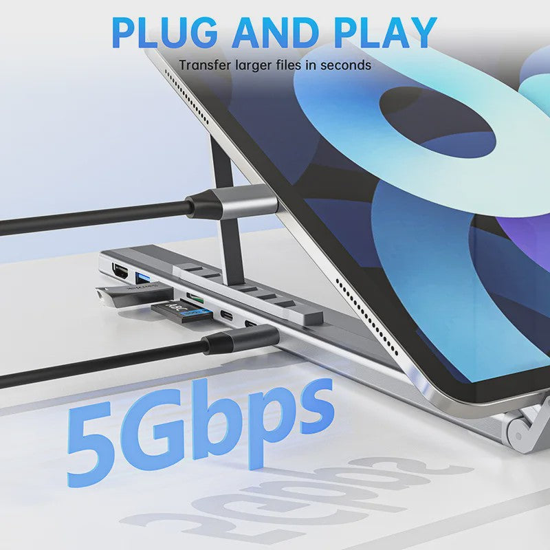 Verstelbare USB-C Laptop Stand met 7-in-1 Docking Station Hub