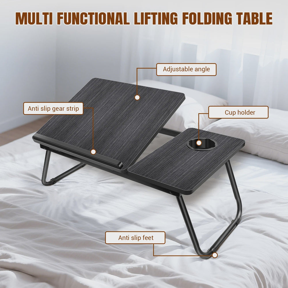 Opvouwbare Laptoptafel met 5 Hoogtestanden, Bekerhouder & Verstelbaar Bureau - Ideaal voor Bed, Bank of Balkon