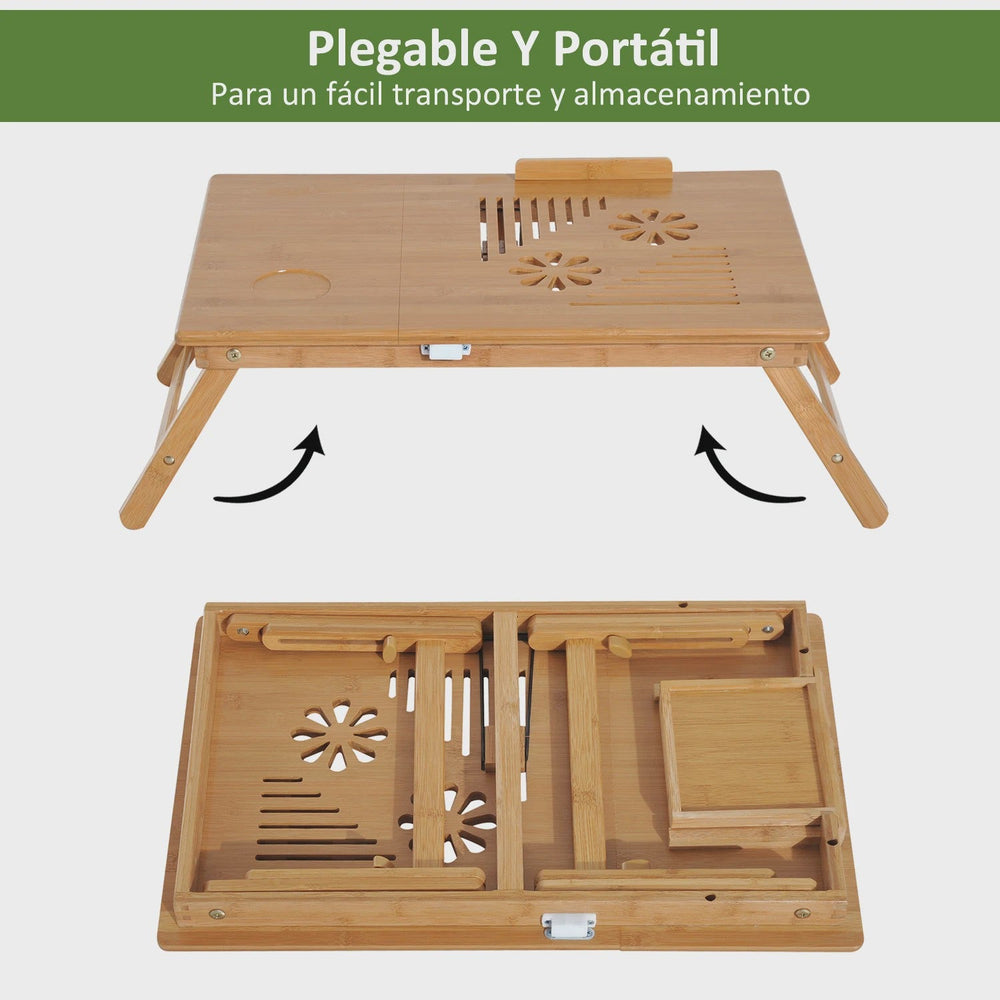 Bamboe Laptoptafel Bedtafel met Verstelbare Hoogte en Kantelbaar Bureau