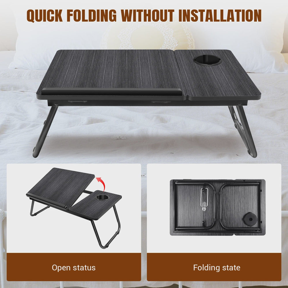 Opvouwbare Laptoptafel met 5 Hoogtestanden, Bekerhouder & Verstelbaar Bureau - Ideaal voor Bed, Bank of Balkon